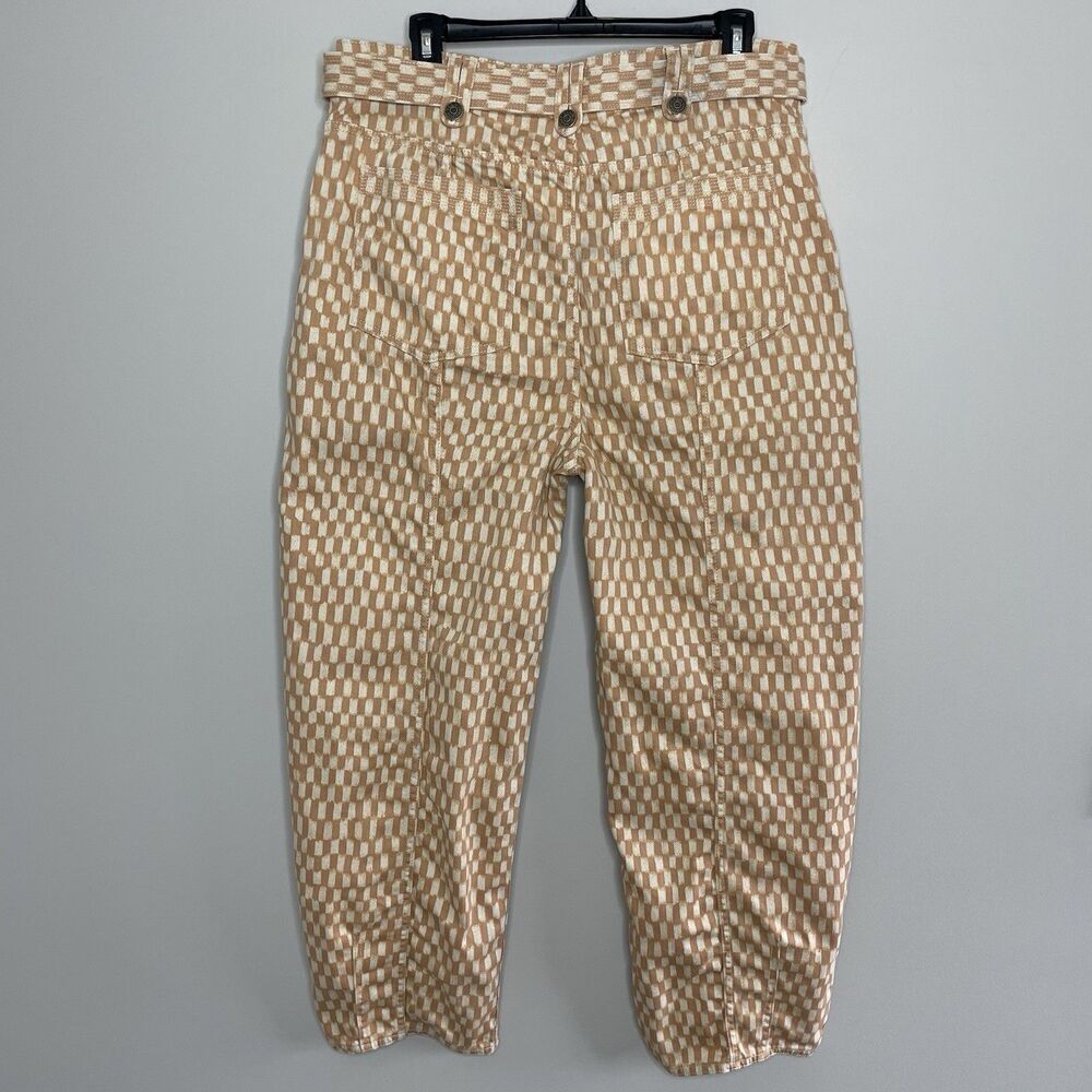 ULLA JOHNSON Waverly Printed Jeans Women 12 Tan Check Print Tapered 100% Cotton - Picture 10 of 14